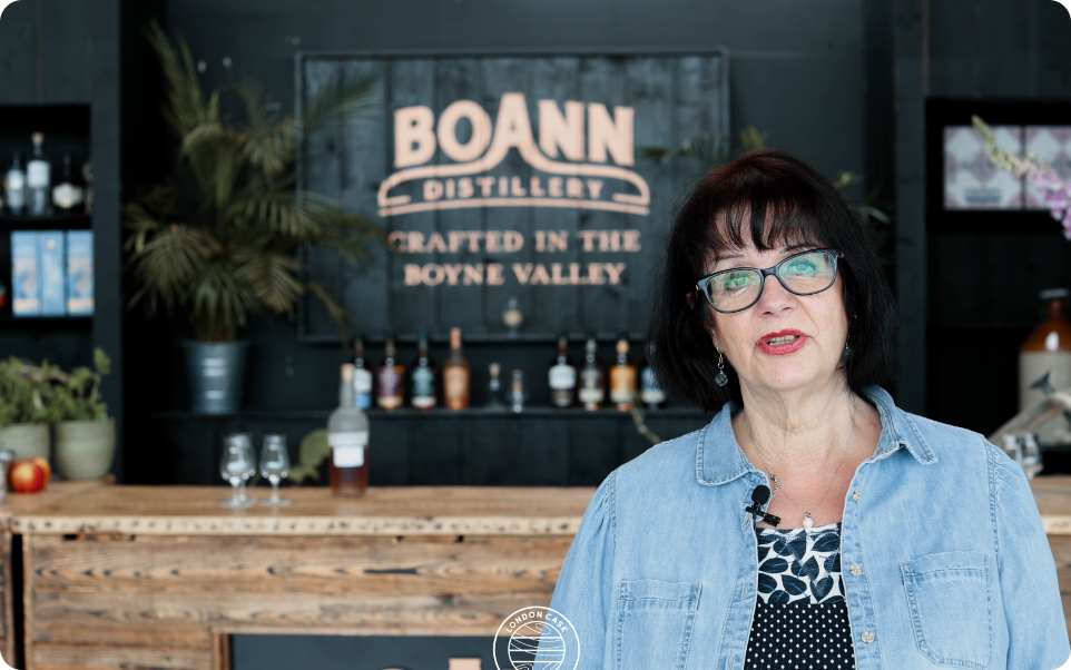 female irish whisky investor at the London Cask Co Boann Distillery visit.